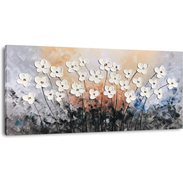 Yihui Arts Blue Flower Canvas Wall Art Painting Pictures Modern 3D Effect Artwork with Framed for Living Room Decor