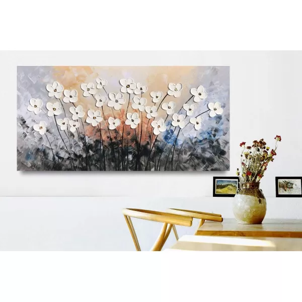 Yihui Arts Blue Flower Canvas Wall Art Painting Pictures Modern 3D Effect Artwork with Framed for Living Room Decor