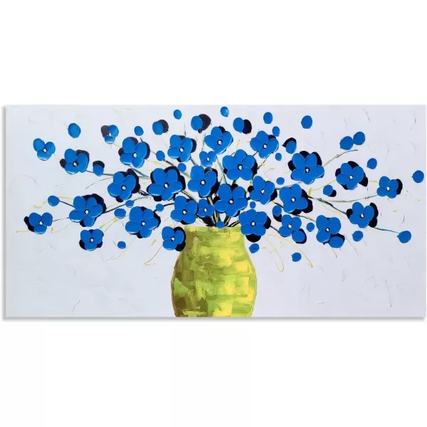 Yihui Arts Blue Flower Canvas Wall Art Painting Pictures Modern 3D Effect Artwork with Framed for Living Room Decor