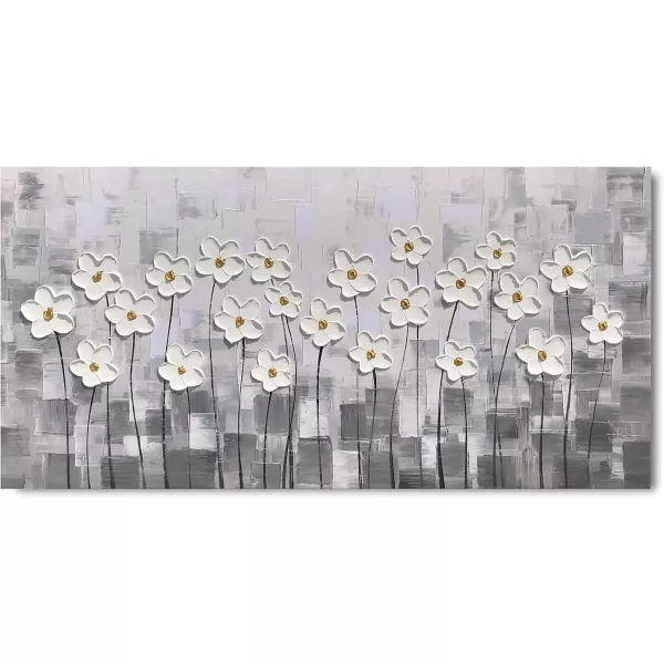 Yihui Arts Blue Flower Canvas Wall Art Painting Pictures Modern 3D Effect Artwork with Framed for Living Room Decor