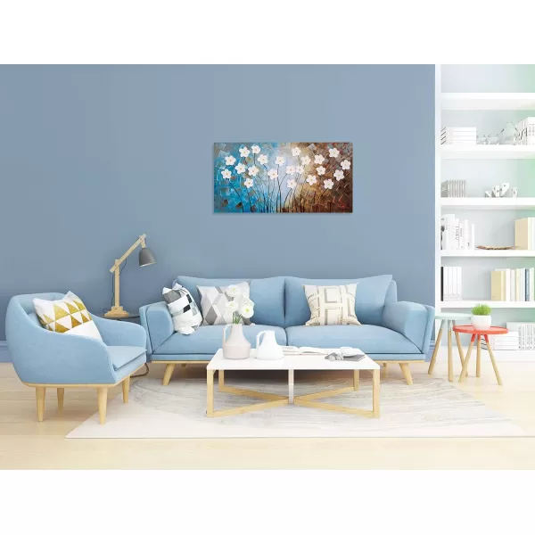 Yihui Arts Blue Flower Canvas Wall Art Painting Pictures Modern 3D Effect Artwork with Framed for Living Room Decor