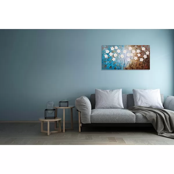 Yihui Arts Blue Flower Canvas Wall Art Painting Pictures Modern 3D Effect Artwork with Framed for Living Room Decor