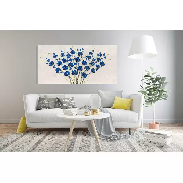 Yihui Arts Blue Flower Canvas Wall Art Painting Pictures Modern 3D Effect Artwork with Framed for Living Room Decor