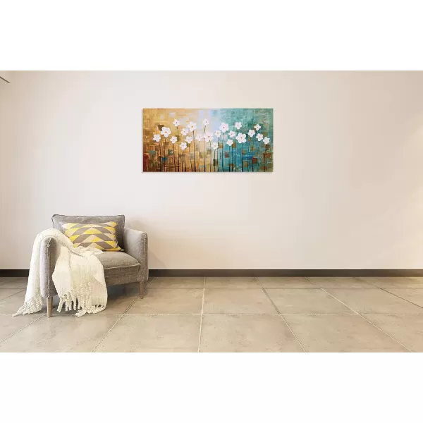 Yihui Arts Blue Flower Canvas Wall Art Painting Pictures Modern 3D Effect Artwork with Framed for Living Room Decor
