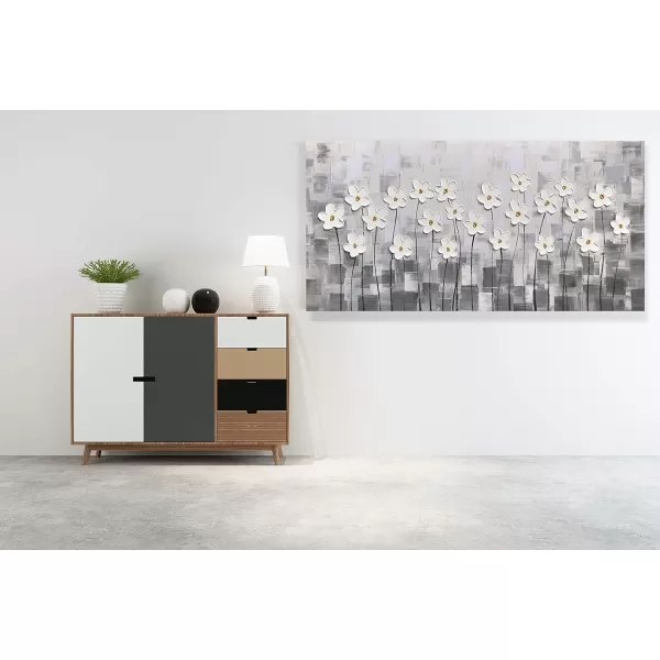 Yihui Arts Blue Flower Canvas Wall Art Painting Pictures Modern 3D Effect Artwork with Framed for Living Room Decor