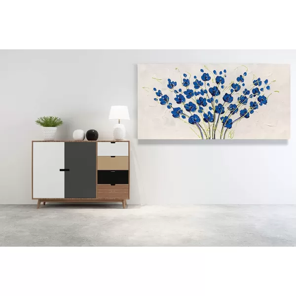 Yihui Arts Blue Flower Canvas Wall Art Painting Pictures Modern 3D Effect Artwork with Framed for Living Room Decor