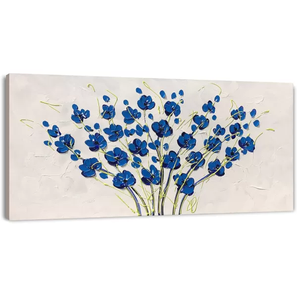 Yihui Arts Blue Flower Canvas Wall Art Painting Pictures Modern 3D Effect Artwork with Framed for Living Room Decor