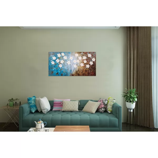 Yihui Arts Blue Flower Canvas Wall Art Painting Pictures Modern 3D Effect Artwork with Framed for Living Room Decor