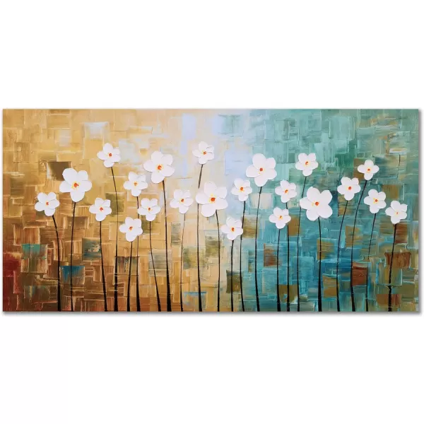 Yihui Arts Blue Flower Canvas Wall Art Painting Pictures Modern 3D Effect Artwork with Framed for Living Room Decor