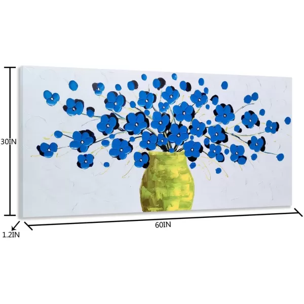 Yihui Arts Blue Flower Canvas Wall Art Painting Pictures Modern 3D Effect Artwork with Framed for Living Room Decor
