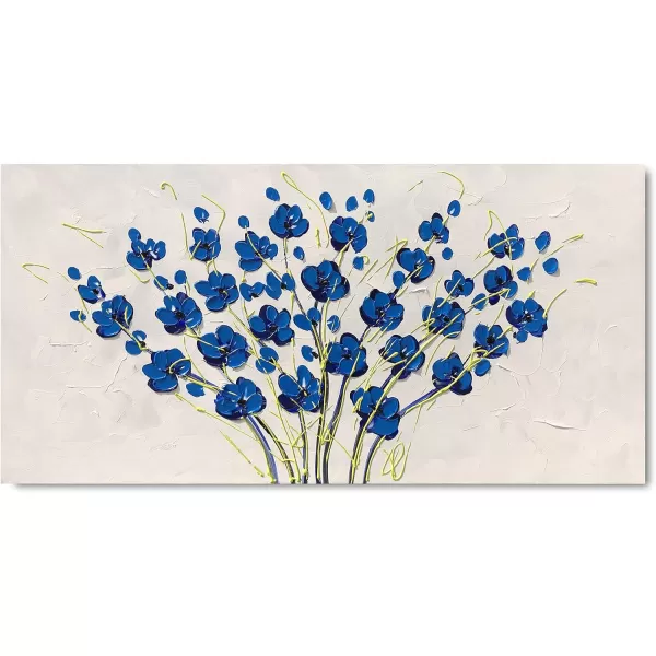 Yihui Arts Blue Flower Canvas Wall Art Painting Pictures Modern 3D Effect Artwork with Framed for Living Room Decor