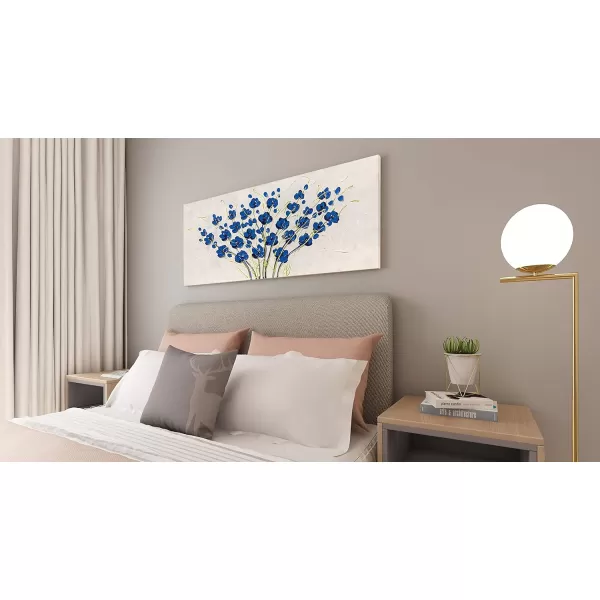 Yihui Arts Blue Flower Canvas Wall Art Painting Pictures Modern 3D Effect Artwork with Framed for Living Room Decor