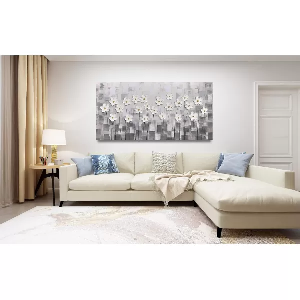 Yihui Arts Blue Flower Canvas Wall Art Painting Pictures Modern 3D Effect Artwork with Framed for Living Room Decor