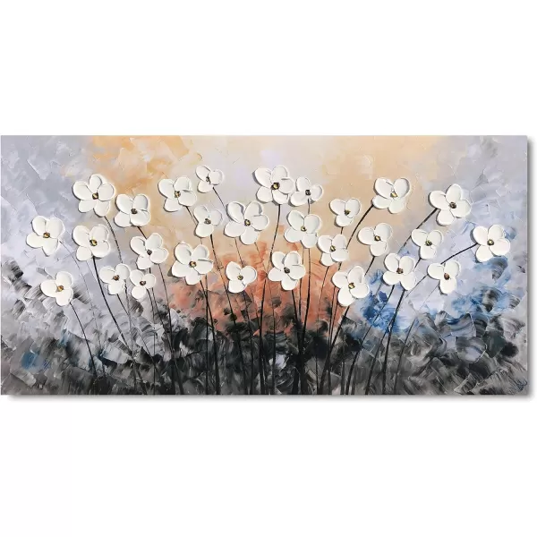 Yihui Arts Blue Flower Canvas Wall Art Painting Pictures Modern 3D Effect Artwork with Framed for Living Room Decor