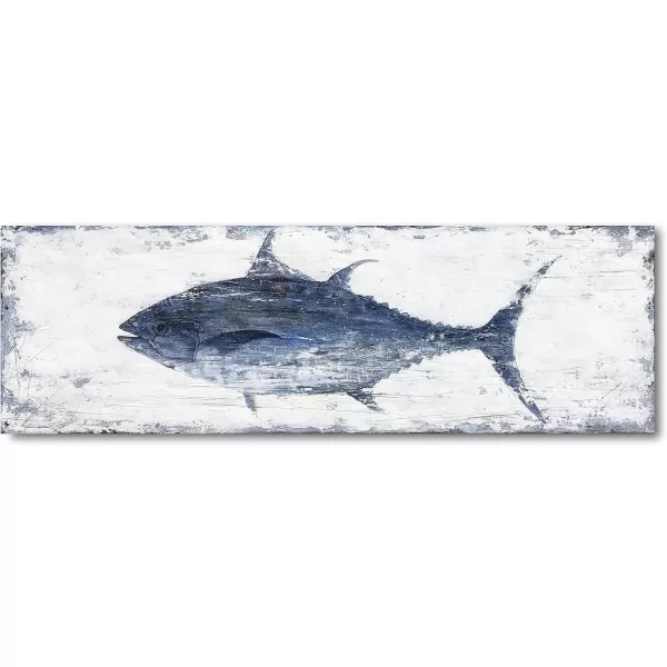 Yihui Arts Canvas Wall Art Hand Painted Abstract Tuna Fish Painting Modern Artwork Coastal Pictures in Blue and White Color for Bedroom Decoration