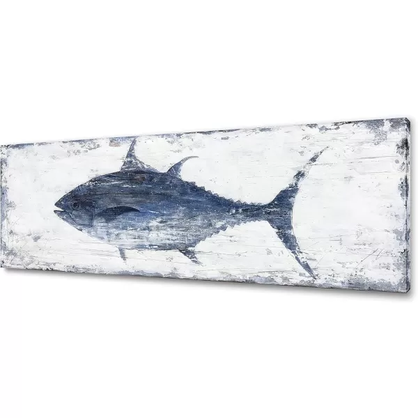 Yihui Arts Canvas Wall Art Hand Painted Abstract Tuna Fish Painting Modern Artwork Coastal Pictures in Blue and White Color for Bedroom Decoration
