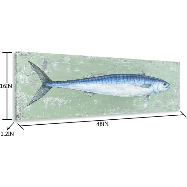 Yihui Arts Canvas Wall Art Hand Painted Abstract Tuna Fish Painting Modern Artwork Coastal Pictures in Blue and White Color for Bedroom Decoration