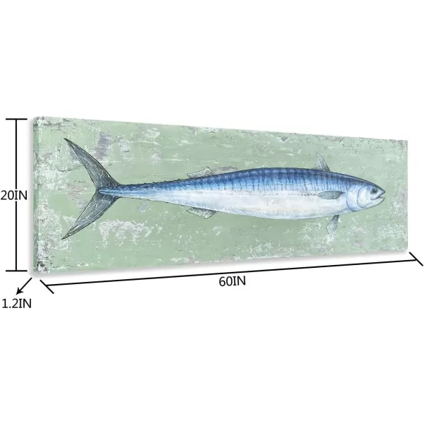 Yihui Arts Canvas Wall Art Hand Painted Abstract Tuna Fish Painting Modern Artwork Coastal Pictures in Blue and White Color for Bedroom Decoration
