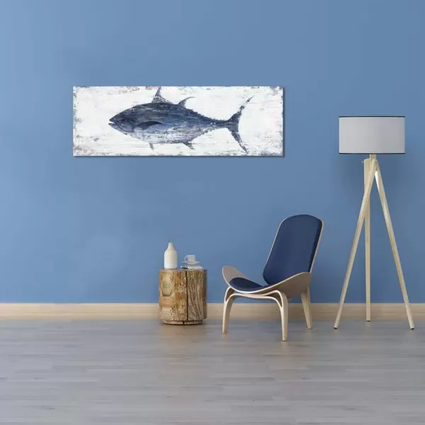 Yihui Arts Canvas Wall Art Hand Painted Abstract Tuna Fish Painting Modern Artwork Coastal Pictures in Blue and White Color for Bedroom Decoration