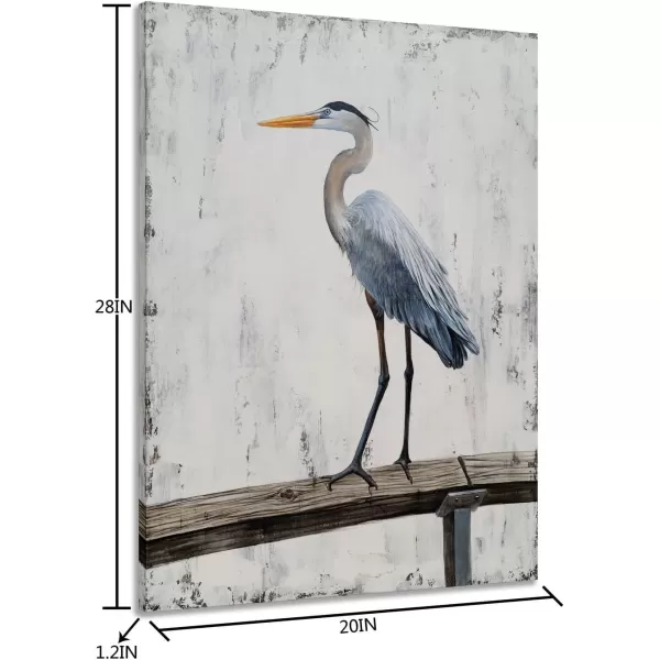 Yihui Arts Coastal Farmhouse Wall Art - Heron Painting with Textured - Realistic Bird Artwork - Vertical Animal Picture for Living Room Bedroom Bathroom Decor