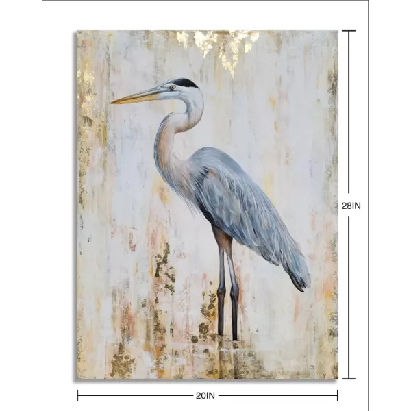Yihui Arts Coastal Farmhouse Wall Art - Heron Painting with Textured - Realistic Bird Artwork - Vertical Animal Picture for Living Room Bedroom Bathroom Decor
