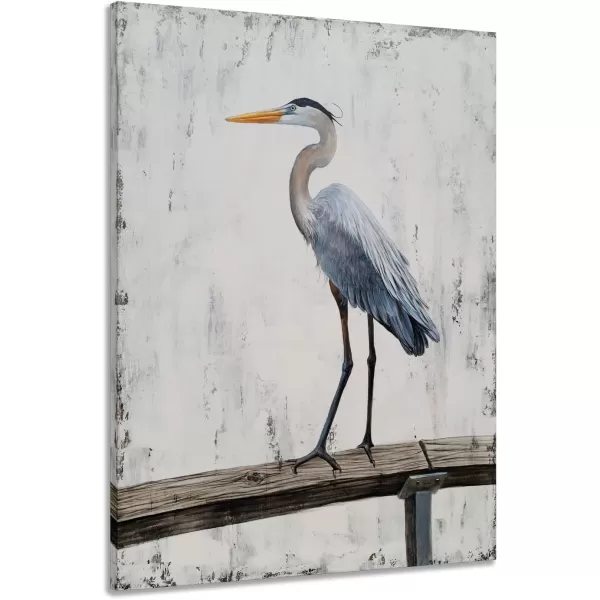 Yihui Arts Coastal Farmhouse Wall Art - Heron Painting with Textured - Realistic Bird Artwork - Vertical Animal Picture for Living Room Bedroom Bathroom Decor