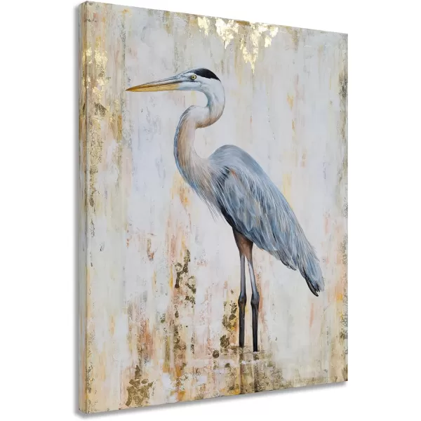 Yihui Arts Coastal Farmhouse Wall Art - Heron Painting with Textured - Realistic Bird Artwork - Vertical Animal Picture for Living Room Bedroom Bathroom Decor