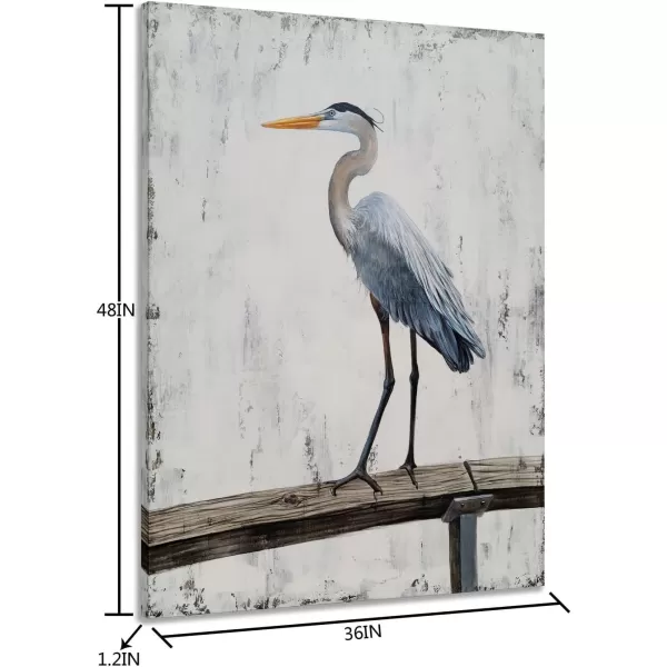 Yihui Arts Coastal Farmhouse Wall Art - Heron Painting with Textured - Realistic Bird Artwork - Vertical Animal Picture for Living Room Bedroom Bathroom Decor