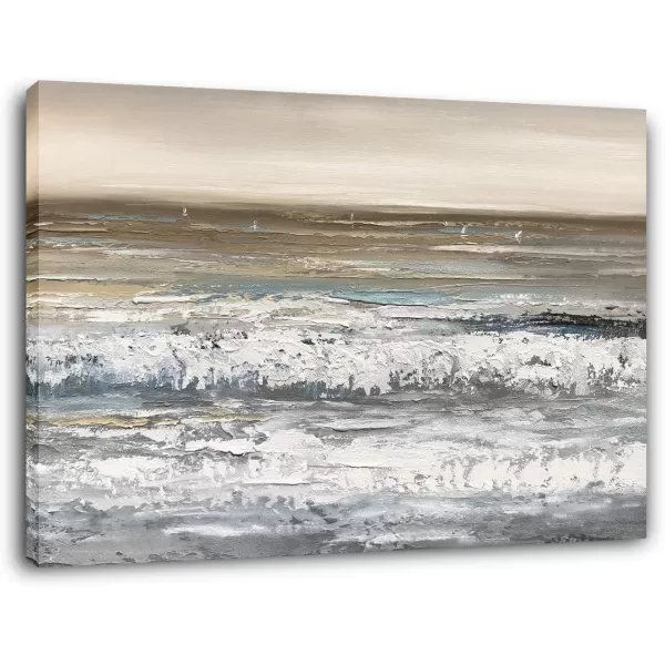 Yihui Arts Coastal Wall Art For Living Room Hand Painted Blue And White Conch Oil Painting Pictures Home Decoration