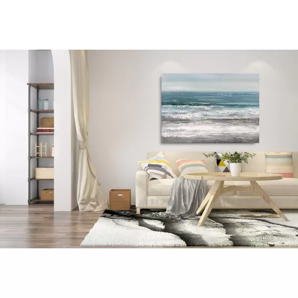 Yihui Arts Coastal Wall Art For Living Room Hand Painted Blue And White Conch Oil Painting Pictures Home Decoration