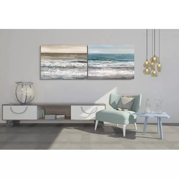 Yihui Arts Coastal Wall Art For Living Room Hand Painted Blue And White Conch Oil Painting Pictures Home Decoration