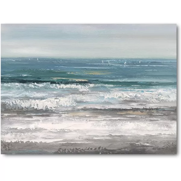 Yihui Arts Coastal Wall Art For Living Room Hand Painted Blue And White Conch Oil Painting Pictures Home Decoration