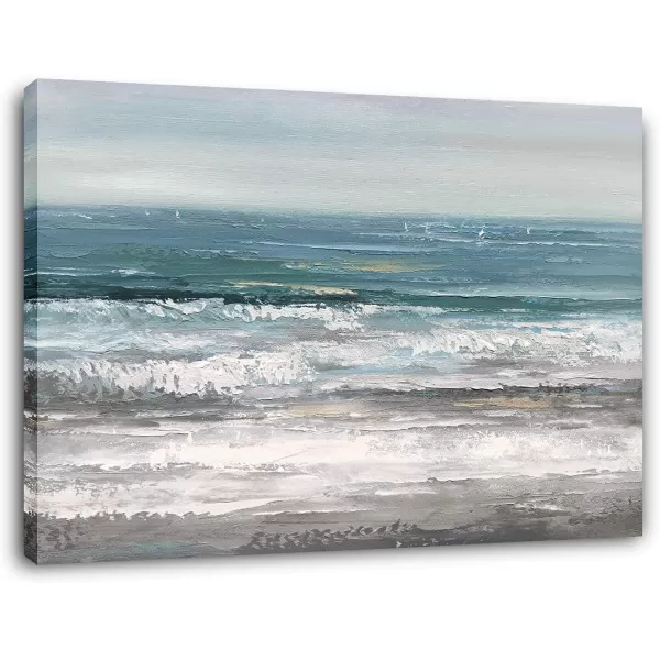 Yihui Arts Coastal Wall Art For Living Room Hand Painted Blue And White Conch Oil Painting Pictures Home Decoration