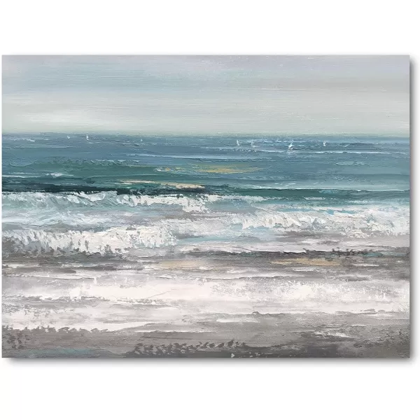 Yihui Arts Coastal Wall Art For Living Room Hand Painted Blue And White Conch Oil Painting Pictures Home Decoration