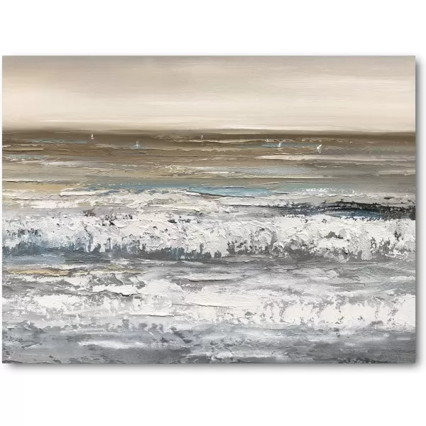 Yihui Arts Coastal Wall Art For Living Room Hand Painted Blue And White Conch Oil Painting Pictures Home Decoration