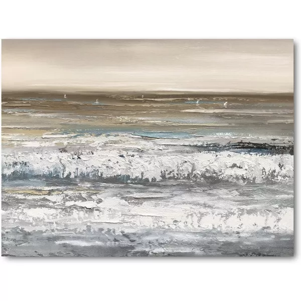 Yihui Arts Coastal Wall Art For Living Room Hand Painted Blue And White Conch Oil Painting Pictures Home Decoration
