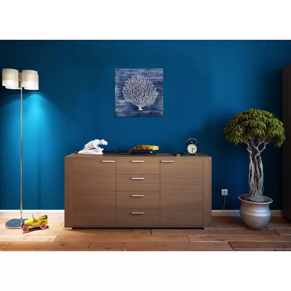 Yihui Arts Coastal Wall Art Hand Painted Navy Blue and White Tree Pictures Modern Abstract Canvas Artwork for Living Room Bedroom Dinning Decoration