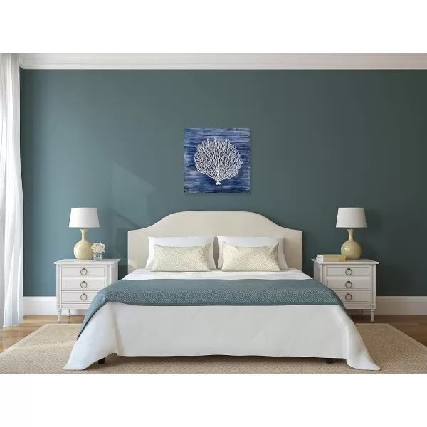 Yihui Arts Coastal Wall Art Hand Painted Navy Blue and White Tree Pictures Modern Abstract Canvas Artwork for Living Room Bedroom Dinning Decoration