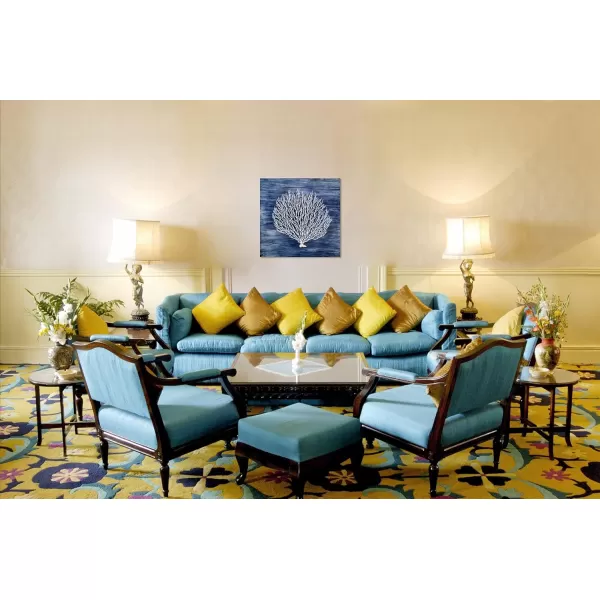 Yihui Arts Coastal Wall Art Hand Painted Navy Blue and White Tree Pictures Modern Abstract Canvas Artwork for Living Room Bedroom Dinning Decoration