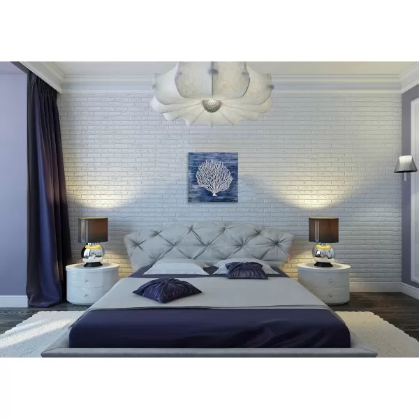 Yihui Arts Coastal Wall Art Hand Painted Navy Blue and White Tree Pictures Modern Abstract Canvas Artwork for Living Room Bedroom Dinning Decoration