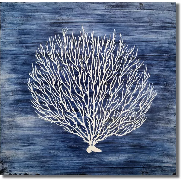 Yihui Arts Coastal Wall Art Hand Painted Navy Blue and White Tree Pictures Modern Abstract Canvas Artwork for Living Room Bedroom Dinning Decoration