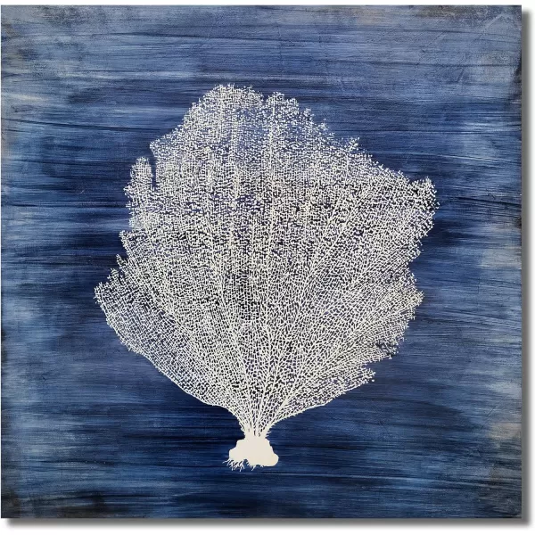 Yihui Arts Coastal Wall Art Hand Painted Navy Blue and White Tree Pictures Modern Abstract Canvas Artwork for Living Room Bedroom Dinning Decoration