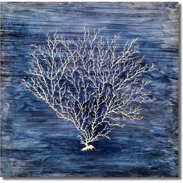 Yihui Arts Coastal Wall Art Hand Painted Navy Blue and White Tree Pictures Modern Abstract Canvas Artwork for Living Room Bedroom Dinning Decoration