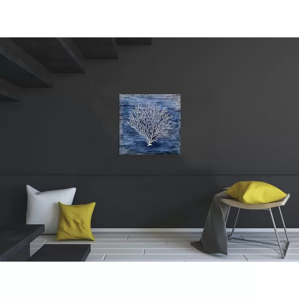 Yihui Arts Coastal Wall Art Hand Painted Navy Blue and White Tree Pictures Modern Abstract Canvas Artwork for Living Room Bedroom Dinning Decoration
