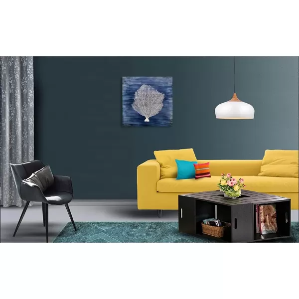 Yihui Arts Coastal Wall Art Hand Painted Navy Blue and White Tree Pictures Modern Abstract Canvas Artwork for Living Room Bedroom Dinning Decoration