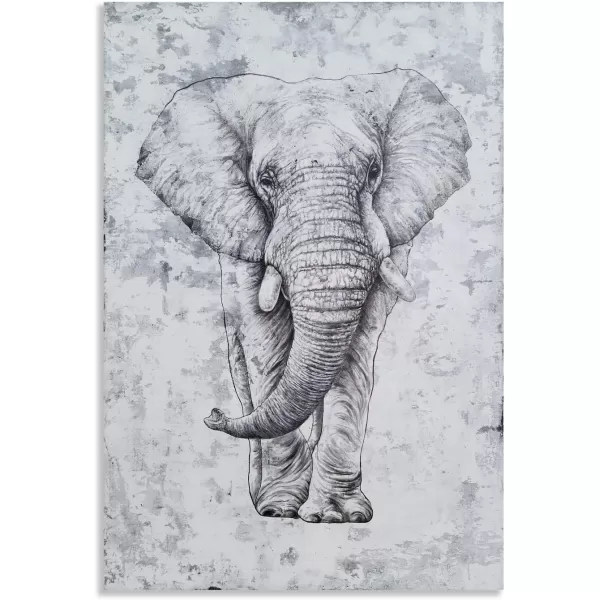 Yihui Arts Elephant Wall Art - Vertical Canvas Oil Paintings - Giant Gray and White Animal Pictures for Bathroom Livingroom Hallway Decor