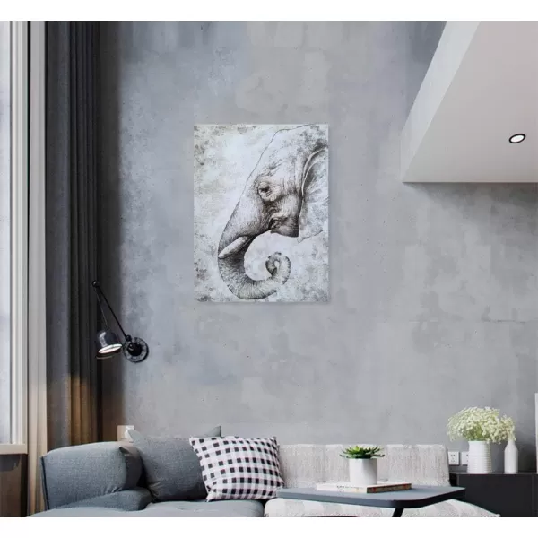 Yihui Arts Elephant Wall Art - Vertical Canvas Oil Paintings - Giant Gray and White Animal Pictures for Bathroom Livingroom Hallway Decor