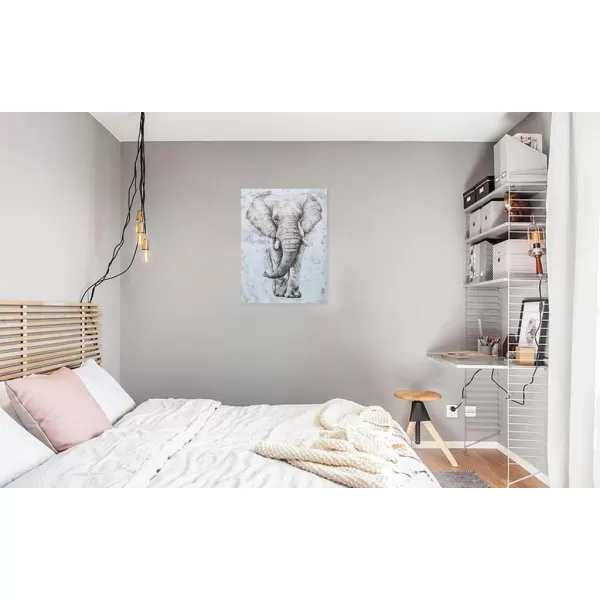 Yihui Arts Elephant Wall Art - Vertical Canvas Oil Paintings - Giant Gray and White Animal Pictures for Bathroom Livingroom Hallway Decor
