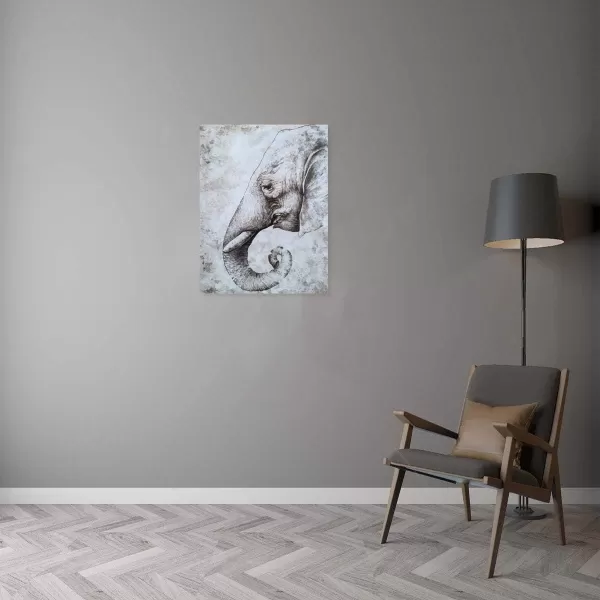 Yihui Arts Elephant Wall Art - Vertical Canvas Oil Paintings - Giant Gray and White Animal Pictures for Bathroom Livingroom Hallway Decor