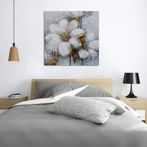 Yihui Arts Flower Canvas Wall Art Hand Painted Aesthetic Paintings Abstract Square Artworks Pictures for Living Room Bedroom Decoration